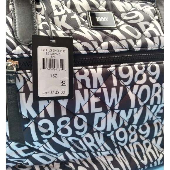 NWT DKNY Womens LYLA Quilted Black White Softshell Zip Large Shopper Tote Gift - Picture 15 of 15